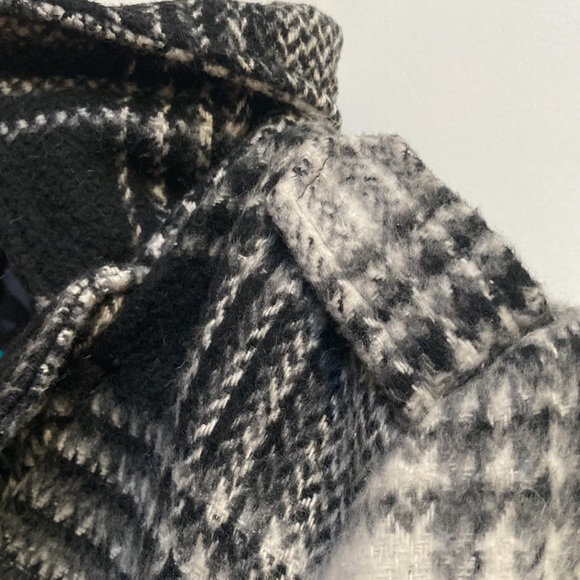 Plaid B/W Double Breastfed Car Coat Sz L - Picture 4 of 11